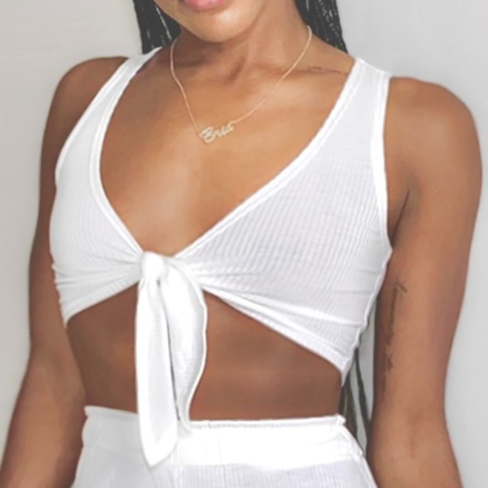 Ribbed Tie-Front Crop Top